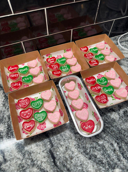 8 Mini Conversation heart Cut out vanilla sugar cookies